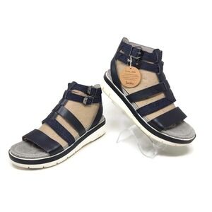 JAMBU Navy Blue LEATHER w/Denim Blue GLADIATOR SANDALS WO'S SZ 6.5 M New